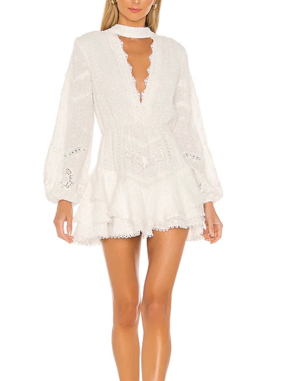 HEMANT & NANDITA White Lace Mini Dress with Keyhole